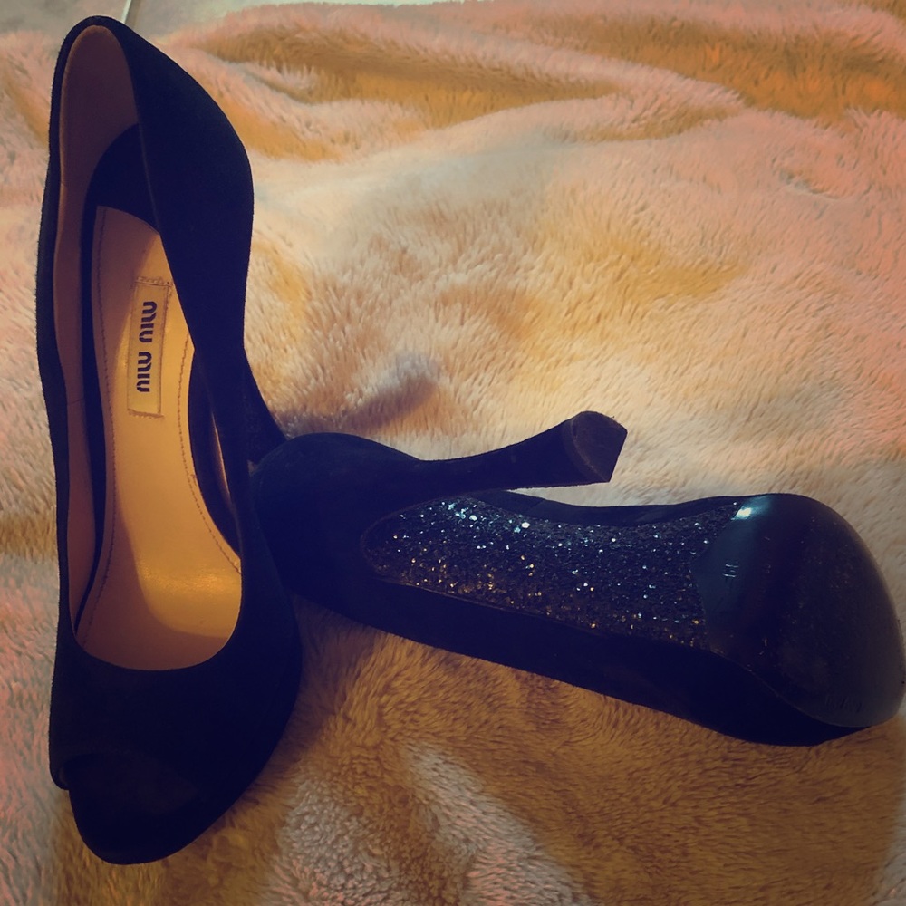 Practically New Miu Miu Nero Suede Peep Toe Heel - image 1